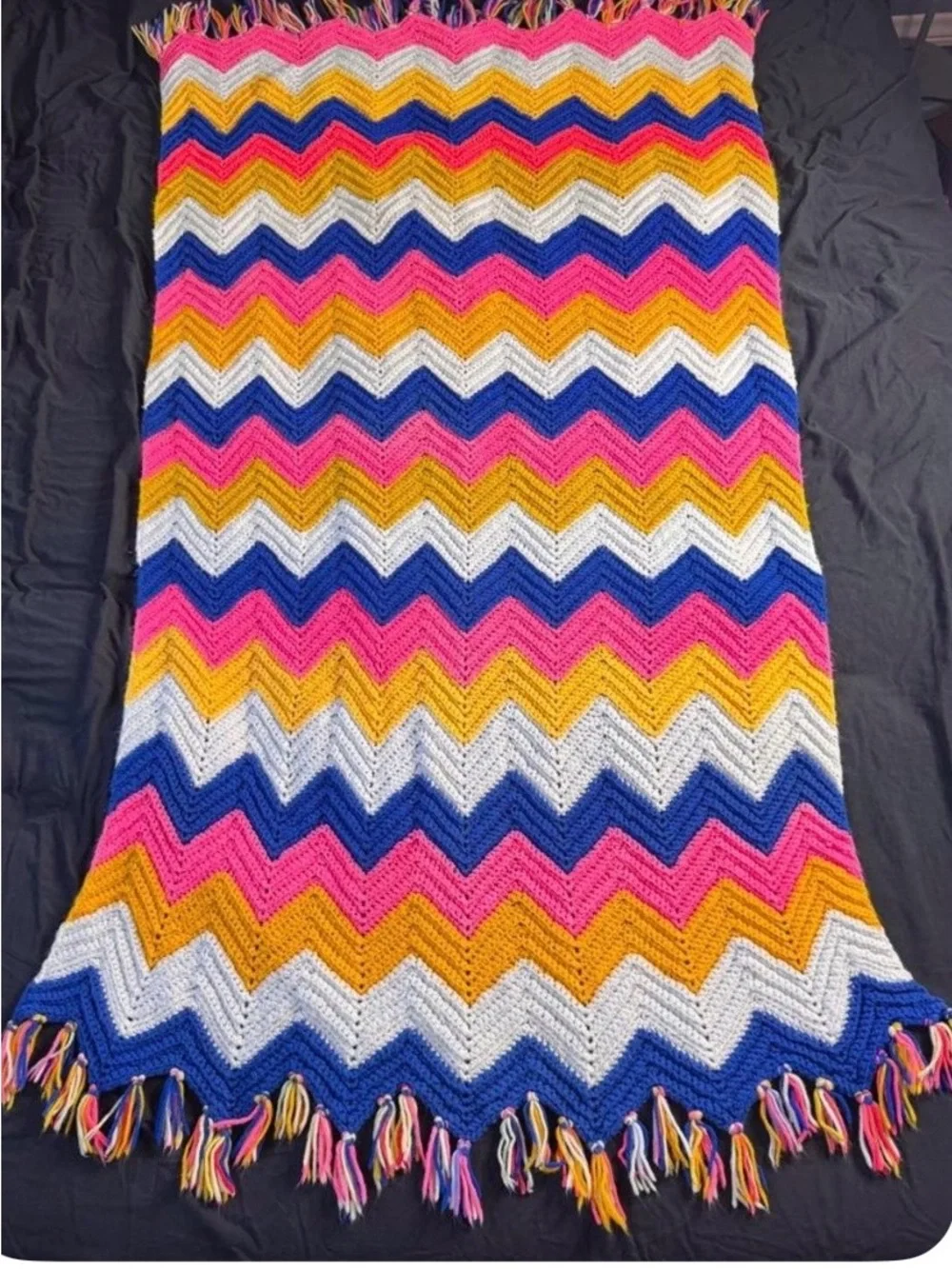 Vintage chevron Afghan crochet blanket throw zigzag retro groovy